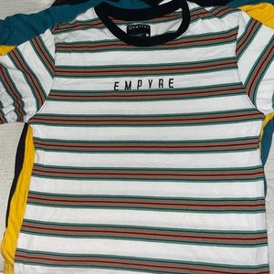 Empyre white T shirt with W/ olive n black stripes some orange also
